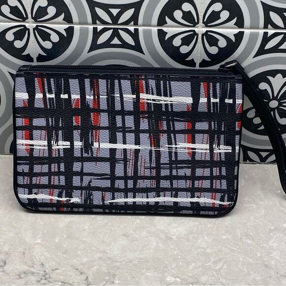 Vera Bradley Abstract Plaid Wristlet Clutch Gray Black Red - Picture 3 of 8